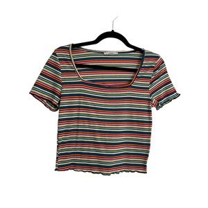 Acemi Square Neck Striped Multicolor Short Sleeve Crop Top Womens Size XS